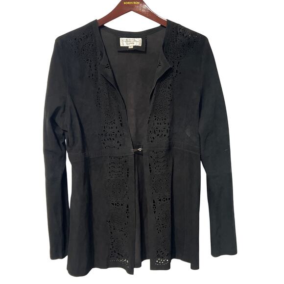 Tasha Polizzi Black Suede Cut-Out Jacket, Size Large, 1284 Hang - Picture 1 of 7